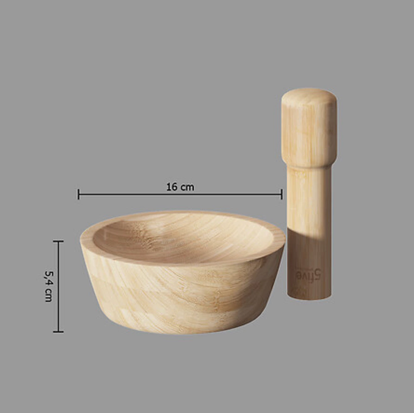 Houten vijzel en Stamper