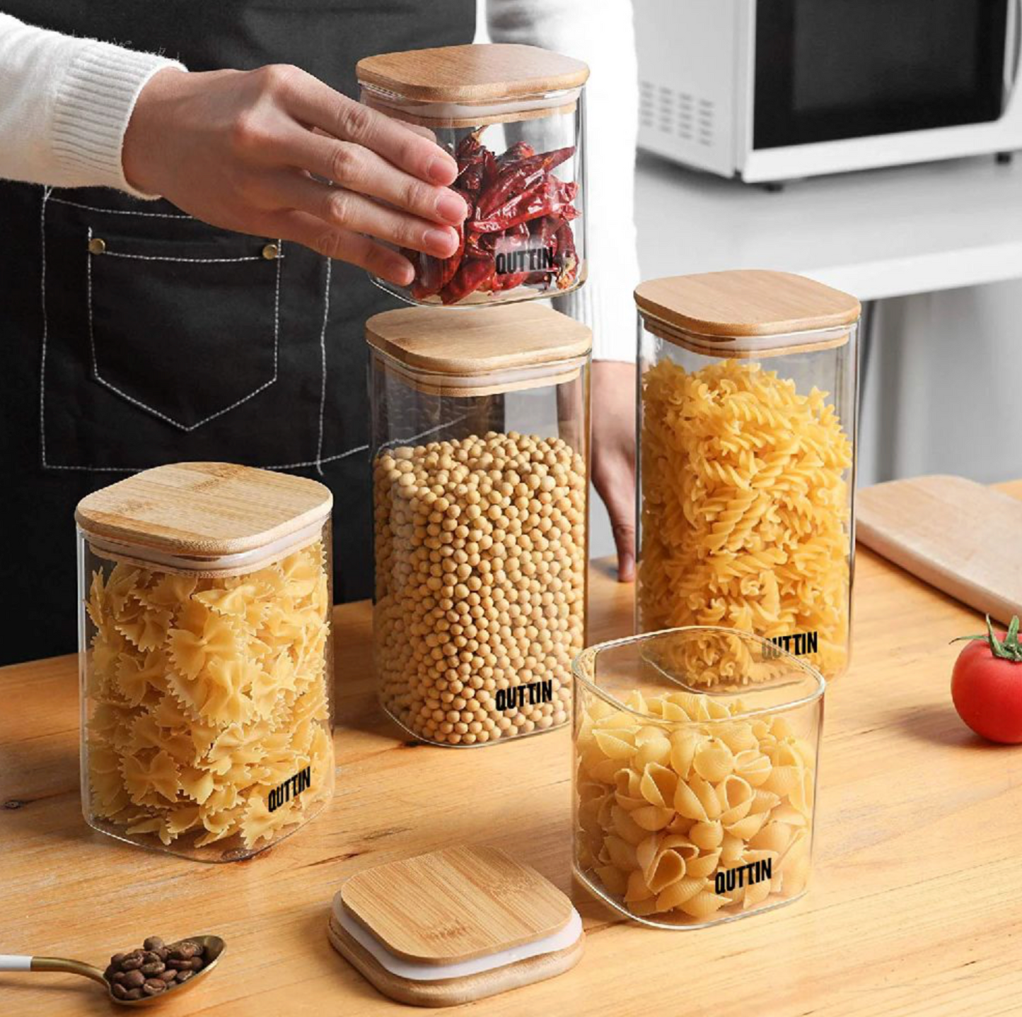 Voorraadpot algemeen (Glas/bamboe) 10x21cm